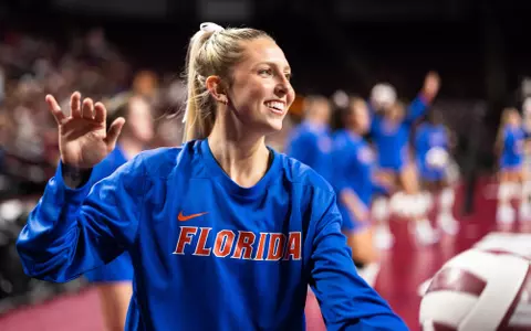during the Gators' match against the Texas A&M Aggies on Friday, October 18, 2024 at Reed Arena in College Station, Texas / UAA Communications photo by Spencer Gnauck