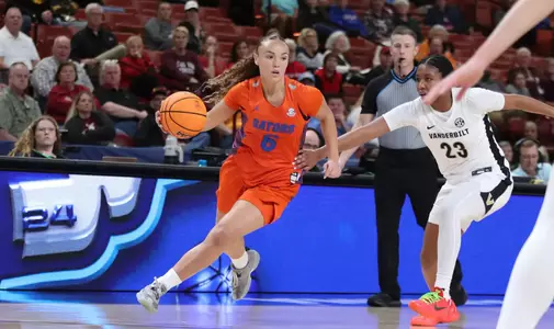during the Gators' game against the Vanderbilt Commodores on Thursday, March 7, 2024 at Bon Secours Wellness Arena in Greenville, SC / UAA Communications photo by Mallory Peak