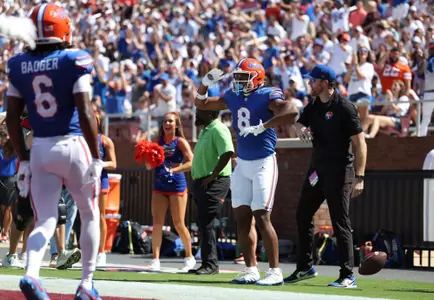 during the Gators' game against the Mississippi State Bulldogs on Saturday, September 21, 2024 at Davis Wade Stadium in Starkville, Miss. / UAA Communications photo by Nicole Scharff