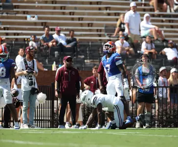 during the Gators' game against the Mississippi State Bulldogs on Saturday, September 21, 2024 at Davis Wade Stadium in Starkville, Miss. / UAA Communications photo by Nicole Scharff