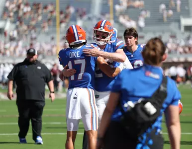during the Gators' game against the Mississippi State Bulldogs on Saturday, September 21, 2024 at Davis Wade Stadium in Starkville, Miss. / UAA Communications photo by Nicole Scharff