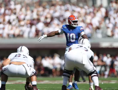 during the Gators' game against the Mississippi State Bulldogs on Saturday, September 21, 2024 at Davis Wade Stadium in Starkville, Miss. / UAA Communications photo by Nicole Scharff