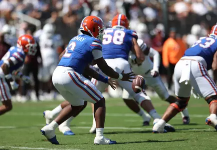 during the Gators' game against the Mississippi State Bulldogs on Saturday, September 21, 2024 at Davis Wade Stadium in Starkville, Miss. / UAA Communications photo by Nicole Scharff