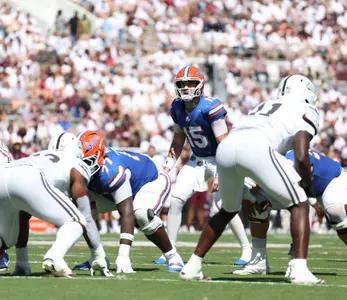 during the Gators' game against the Mississippi State Bulldogs on Saturday, September 21, 2024 at Davis Wade Stadium in Starkville, Miss. / UAA Communications photo by Nicole Scharff