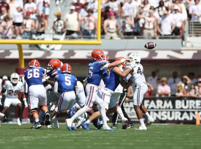 during the Gators' game against the Mississippi State Bulldogs on Saturday, September 21, 2024 at Davis Wade Stadium in Starkville, Miss. / UAA Communications photo by Nicole Scharff