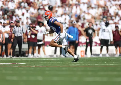 during the Gators' game against the Mississippi State Bulldogs on Saturday, September 21, 2024 at Davis Wade Stadium in Starkville, Miss. / UAA Communications photo by Nicole Scharff