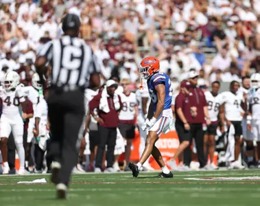 during the Gators' game against the Mississippi State Bulldogs on Saturday, September 21, 2024 at Davis Wade Stadium in Starkville, Miss. / UAA Communications photo by Nicole Scharff