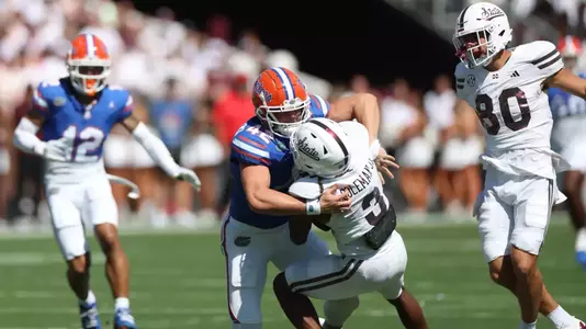 during the Gators' game against the Mississippi State Bulldogs on Saturday, September 21, 2024 at Davis Wade Stadium in Starkville, Miss. / UAA Communications photo by Nicole Scharff