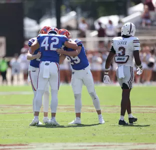 during the Gators' game against the Mississippi State Bulldogs on Saturday, September 21, 2024 at Davis Wade Stadium in Starkville, Miss. / UAA Communications photo by Nicole Scharff