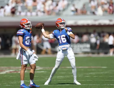 during the Gators' game against the Mississippi State Bulldogs on Saturday, September 21, 2024 at Davis Wade Stadium in Starkville, Miss. / UAA Communications photo by Nicole Scharff
