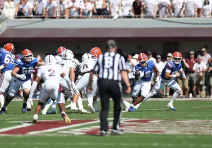 during the Gators' game against the Mississippi State Bulldogs on Saturday, September 21, 2024 at Davis Wade Stadium in Starkville, Miss. / UAA Communications photo by Nicole Scharff