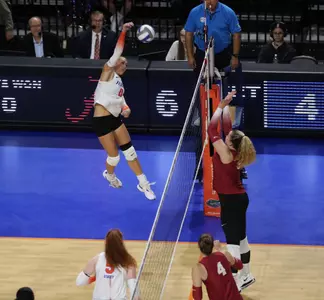 during the Gators' match against the Alabama Crimson Tide on Sunday, November 10, 2024 at Exactech Arena at the Stephen C. O'Connell Center in Gainesville, Fla. / UAA Communications photo by Nicole Scharff