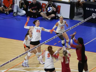 during the Gators' match against the Alabama Crimson Tide on Sunday, November 10, 2024 at Exactech Arena at the Stephen C. O'Connell Center in Gainesville, Fla. / UAA Communications photo by Nicole Scharff