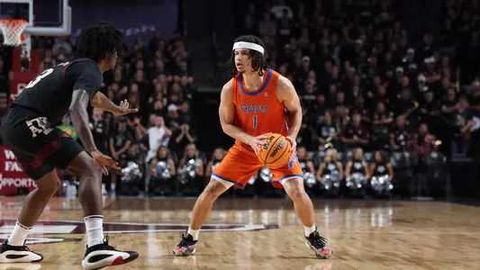 Walter Clayton Jr. during the Gators' game against the Texas A&M Aggies  on Saturday, February 3, 2024 at Reed Arena in College Station, TX / UAA Communications photo by Maddie Washburn
