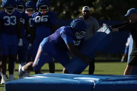 during the Gators' practice on Tuesday, March 19, 2024 at the Sanders football practice fields in Gainesville, FL / UAA Communications photo by Nicole Scharff