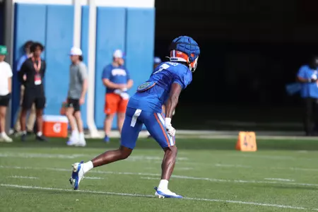 during the Gators' practice on Tuesday, March 26, 2024 at the Sanders football practice fields in Gainesville, FL / UAA Communications photo by Katie Park