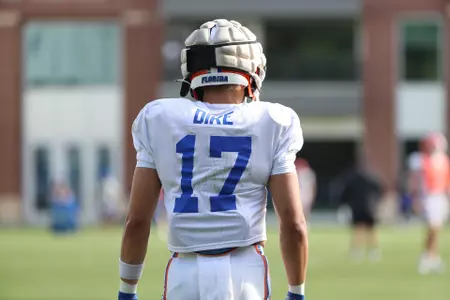 during the Gators' practice on Tuesday, March 26, 2024 at the Sanders football practice fields in Gainesville, FL / UAA Communications photo by Katie Park