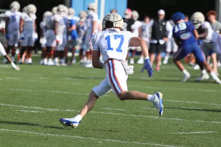 during the Gators' practice on Tuesday, March 26, 2024 at the Sanders football practice fields in Gainesville, FL / UAA Communications photo by Mallory Peak