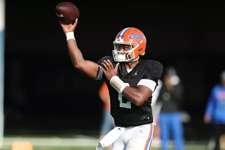 during the Gators' practice on Tuesday, March 26, 2024 at the Sanders football practice fields in Gainesville, FL / UAA Communications photo by Mallory Peak