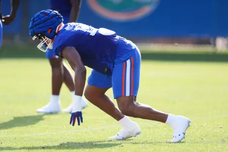 during the Gators' practice on Tuesday, March 26, 2024 at the Sanders football practice fields in Gainesville, FL / UAA Communications photo by Mallory Peak