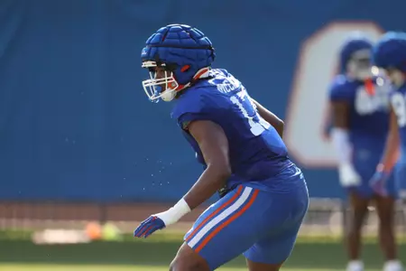 during the Gators' practice on Tuesday, March 26, 2024 at the Sanders football practice fields in Gainesville, FL / UAA Communications photo by Mallory Peak