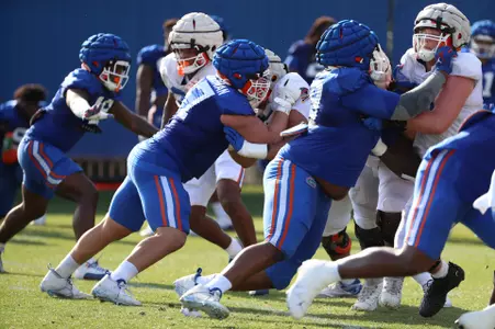 during the Gators' practice on Tuesday, March 26, 2024 at the Sanders football practice fields in Gainesville, FL / UAA Communications photo by Katie Park