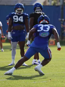 during the Gators' practice on Tuesday, March 26, 2024 at the Sanders football practice fields in Gainesville, FL / UAA Communications photo by Katie Park