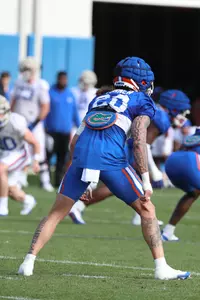 during the Gators' practice on Tuesday, March 26, 2024 at the Sanders football practice fields in Gainesville, FL / UAA Communications photo by Katie Park