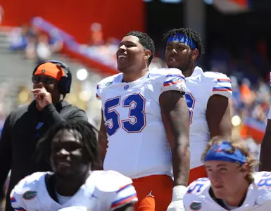 during the Gators' Orange & Blue Game on Saturday, April 13, 2024 at Ben Hill Griffin Stadium in Gainesville, Fla. / UAA Communications photo by Ashley Ray