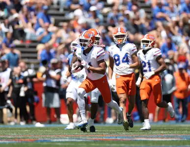 during the Gators' Orange & Blue Game on Saturday, April 13, 2024 at Ben Hill Griffin Stadium in Gainesville, Fla. / UAA Communications photo by Ashley Ray