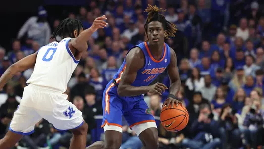 Denzel Aberdeen during the Gators' game against the Kentucky Wildcats on Wednesday, January 31, 2024 at Exactech Arena at the Stephen C. O'Connell Center in Gainesville, FL / UAA Communications photo by Maddie Washburn