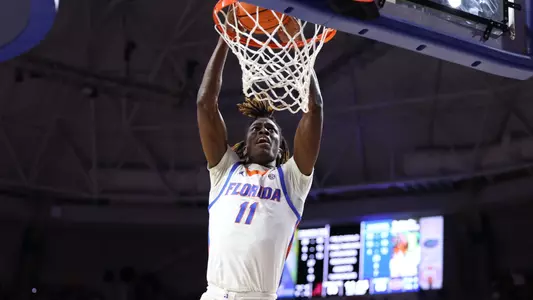 Denzel Aberdeen during the Gators' game against the Alabama Crimson Tide on senior night on Tuesday, March 5, 2024 at Exactech Arena at the Stephen C. O'Connell Center in Gainesville, FL / UAA Communications photo by Maddie Washburn