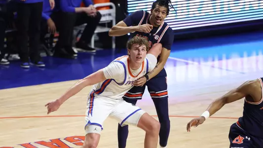 Micah Handlogten during the Gators' game against the Auburn Tigers on Saturday, February 10, 2024 at Exactech Arena at the Stephen C. O'Connell Center in Gainesville, FL / UAA Communications photo by Maddie Washburn