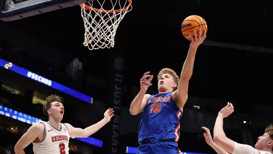Thomas Haugh during the Gators' game against the Alabama Crimson Tide in the third round of the SEC Tournament on Friday, March 15, 2024 at Bridgestone Arena in Nashville, TN / UAA Communications photo by Maddie Washburn
