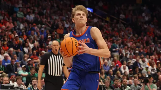 Thomas Haugh during the Gators' game against the Auburn Tigers in the champtionships game of the SEC Tournament on Sunday, March 17, 2024 at Bridgestone Arena in Nashville, TN / UAA Communications photo by Maddie Washburn
