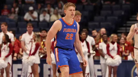 Bennett Andersen during the Gators' game against the Alabama Crimson Tide in the third round of the SEC Tournament on Friday, March 15, 2024 at Bridgestone Arena in Nashville, TN / UAA Communications photo by Maddie Washburn