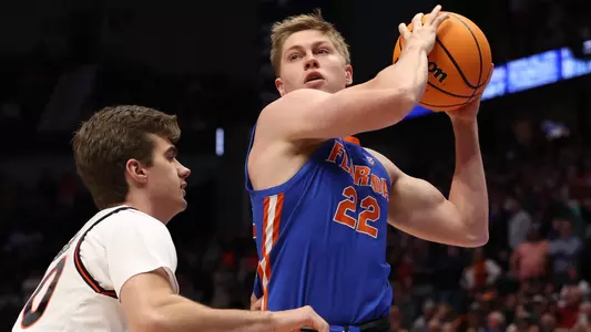 Bennett Andersen during the Gators' game against the Auburn Tigers in the champtionships game of the SEC Tournament on Sunday, March 17, 2024 at Bridgestone Arena in Nashville, TN / UAA Communications photo by Maddie Washburn