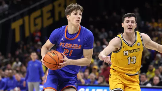 Alex Condon during the Gators' game against the Missouri Tigers on Saturday, January 20, 2024 at Mizzou Arena in Columbia, MO / UAA Communications photo by Maddie Washburn