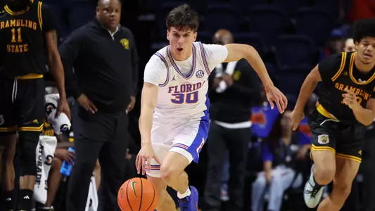 Kajus Kublickas during the Gators' game against the Grambling State Tigers on Friday, December 22, 2023 at Exactech Arena at the Stephen C. O'Connell Center in Gainesville, FL / UAA Communications photo by Maddie Washburn