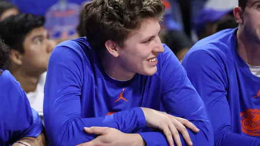Jack May during the Gators' game against the Alabama Crimson Tide on senior night on Tuesday, March 5, 2024 at Exactech Arena at the Stephen C. O'Connell Center in Gainesville, FL / UAA Communications photo by Maddie Washburn