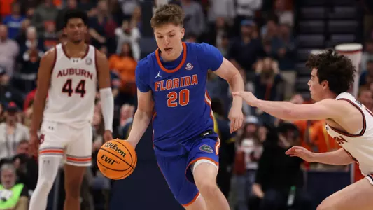 Jack May during the Gators' game against the Auburn Tigers in the champtionships game of the SEC Tournament on Sunday, March 17, 2024 at Bridgestone Arena in Nashville, TN / UAA Communications photo by Maddie Washburn