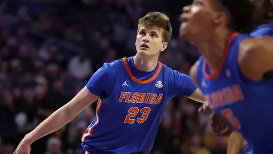 Julian Rishwain during the Gators' shootaround prior to the game against the Wake Forest Demon Deacons in the ACC/SEC Challenge on Wednesday, November 29, 2023 at Lawrence Joel Veterans Memorial Coliseum in Winston-Salem, NC / UAA Communications photo by Maddie Washburn