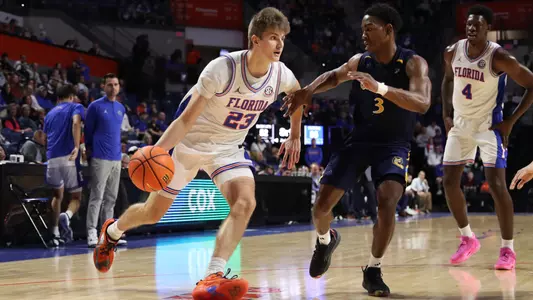 Julian Rishwain during the Gators' game against the Quinnipac Bobcats on Saturday, December 30, 2023 at Exactech Arena at the Stephen C. O'Connell Center in Gainesville, FL / UAA Communications photo by Ashley Ray