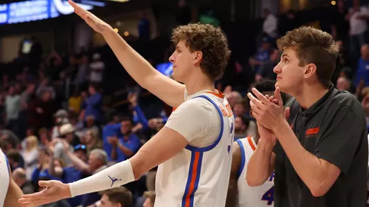 Micah Handlogten during the Gators' game against the Texas A&M Aggies in the semifinal round of the SEC Tournament on Saturday, March 16, 2024 at Bridgestone Arena in Nashville, TN / UAA Communications photo by Maddie Washburn