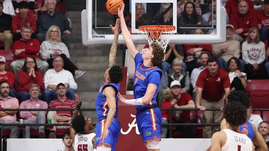 Micah Handlogten during the Gators' game against the Alabama Crimson Tide on Wednesday, February 21, 2024 at Coleman Coliseum in Tuscaloosa, AL / UAA Communications photo by Maddie Washburn