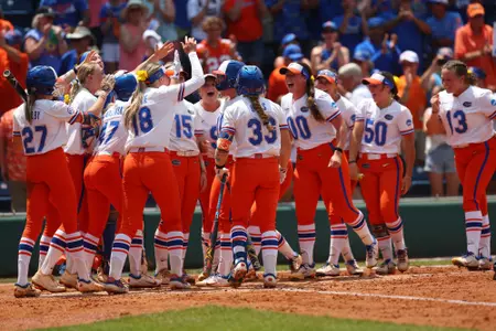 Happy Gators after Mia Williams homer / Game 1 2024 Super Regional