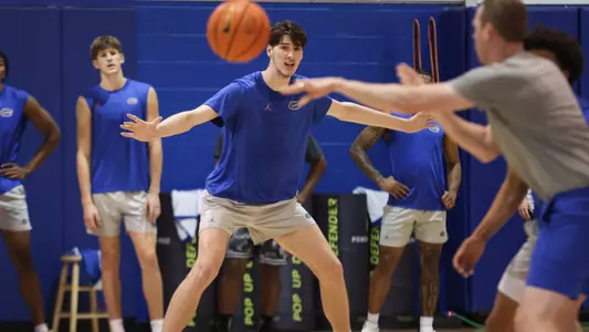 Olivier Rioux during the Gators' workout on Wednesday, July 17, 2024 at Exactech Arena at the Stephen C. O'Connell Center in Gainesville, FL / UAA Communications photo by Maddie Washburn