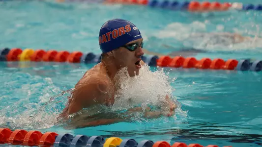 during the Gators' meet against the Nova Southeastern Sharks on Thursday, February 1, 2024 at the Stephen C. O?Connell Center Natatorium in Gainesville, FL / UAA Communications photo by Emma Bissell