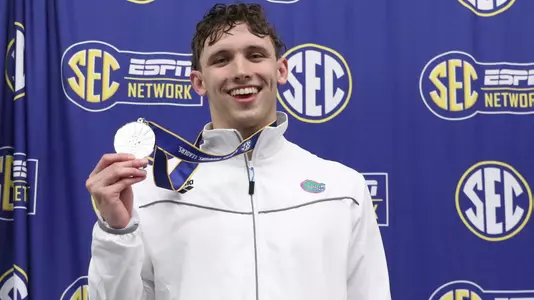 during the Gators' SEC Championships meet on Thursday, February 22, 2024 at James E. Martin Aquatic Center in Auburn, Ala. / UAA Communications photo by Bryce Mitchell