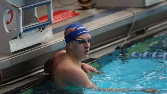 during the Gators' meet against the Nova Southeastern Sharks on Thursday, February 1, 2024 at the Stephen C. O?Connell Center Natatorium in Gainesville, FL / UAA Communications photo by Emma Bissell